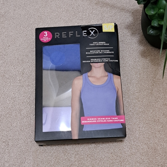 Reflex Ribbed Tanks 3 Pack Women's Small Racer Back Seamless Tan Purple New! - Picture 10 of 10